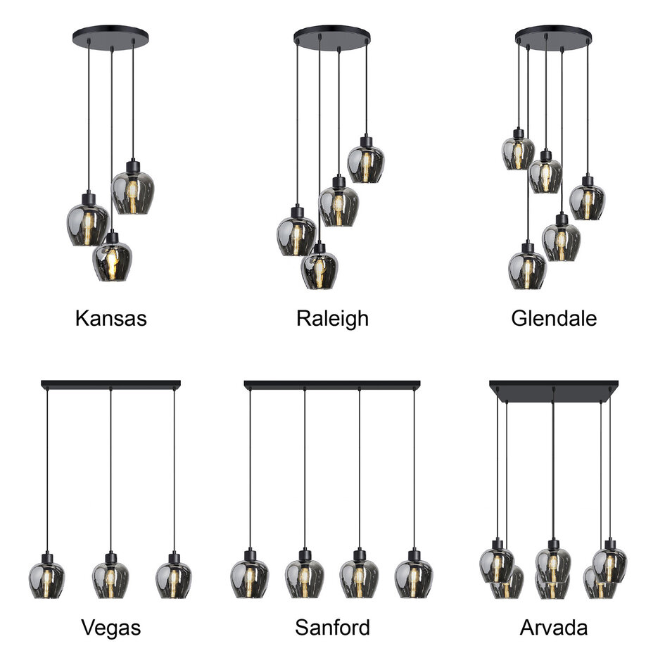 Suspension Arvada 6 lumières - verre fumé