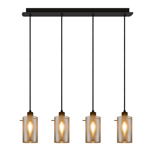 Suspension moderne noire mate avec verre gris fumé 4 lumières - Worth
