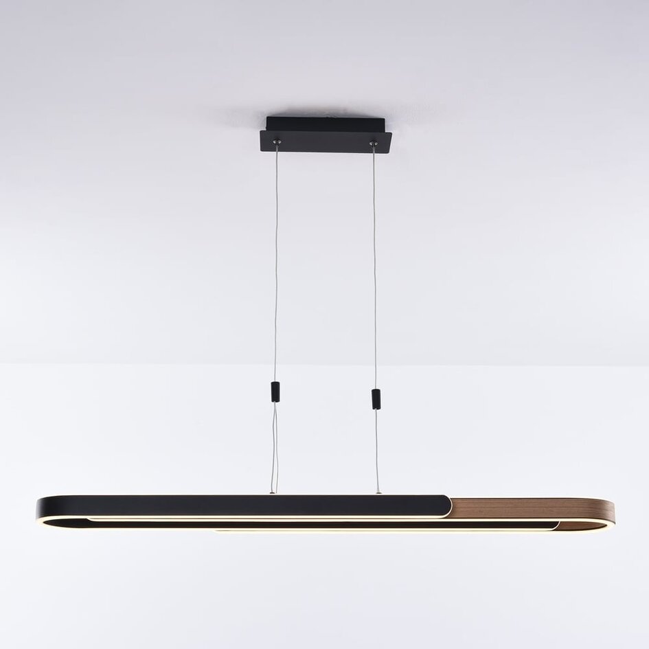 Suspension design Lilia à intensité variable - noir et placage bois