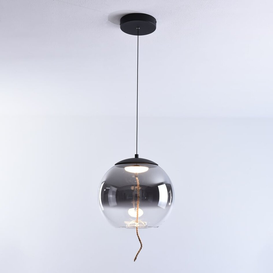 Suspension Vajen à intensité variable - verre fumé et corde de chanvre