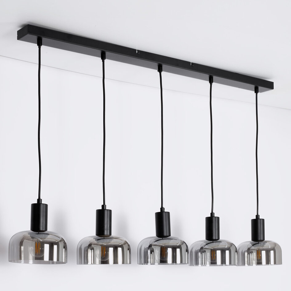 Suspension Cinza 5 lumières en verre fumé à effet miroir