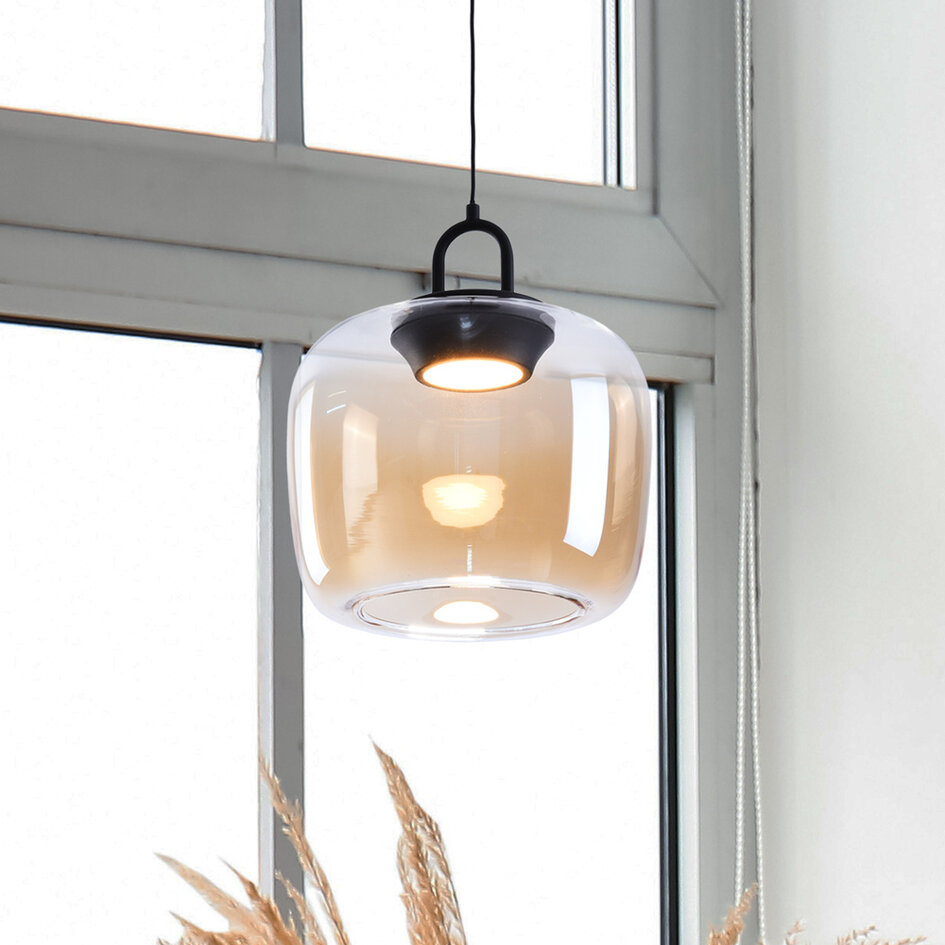Suspension Zahra en verre ambré à dégradé de couleur et LED dimmables à 3 niveaux