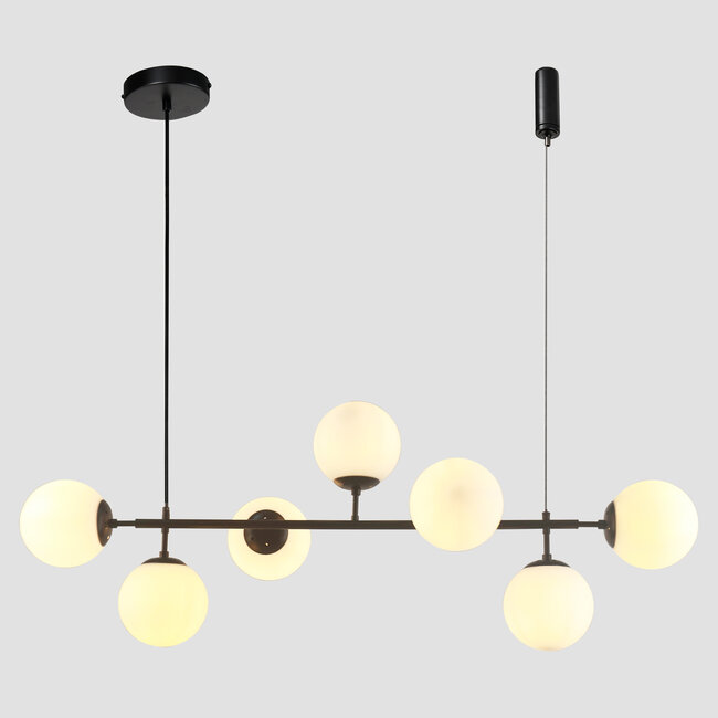 Suspension design avec cadre noir et verre laiteux - Hepta