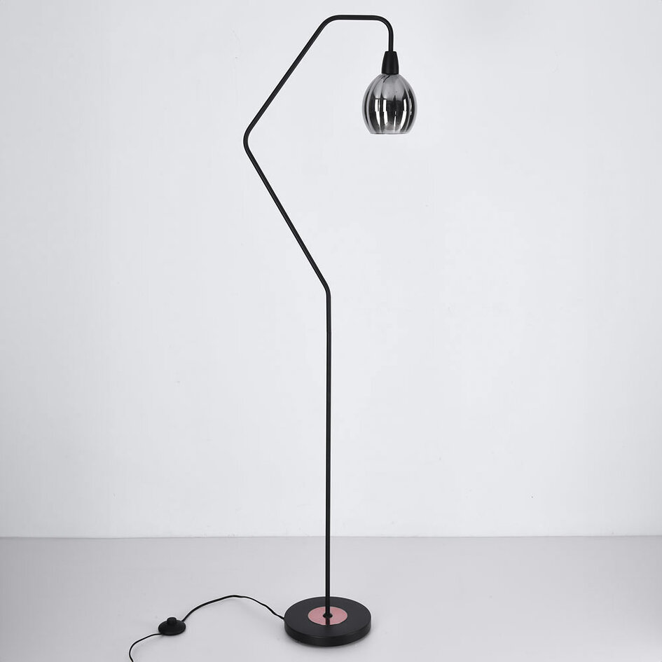 Lampadaire Diede, noir mat, cuivre et verre fumé