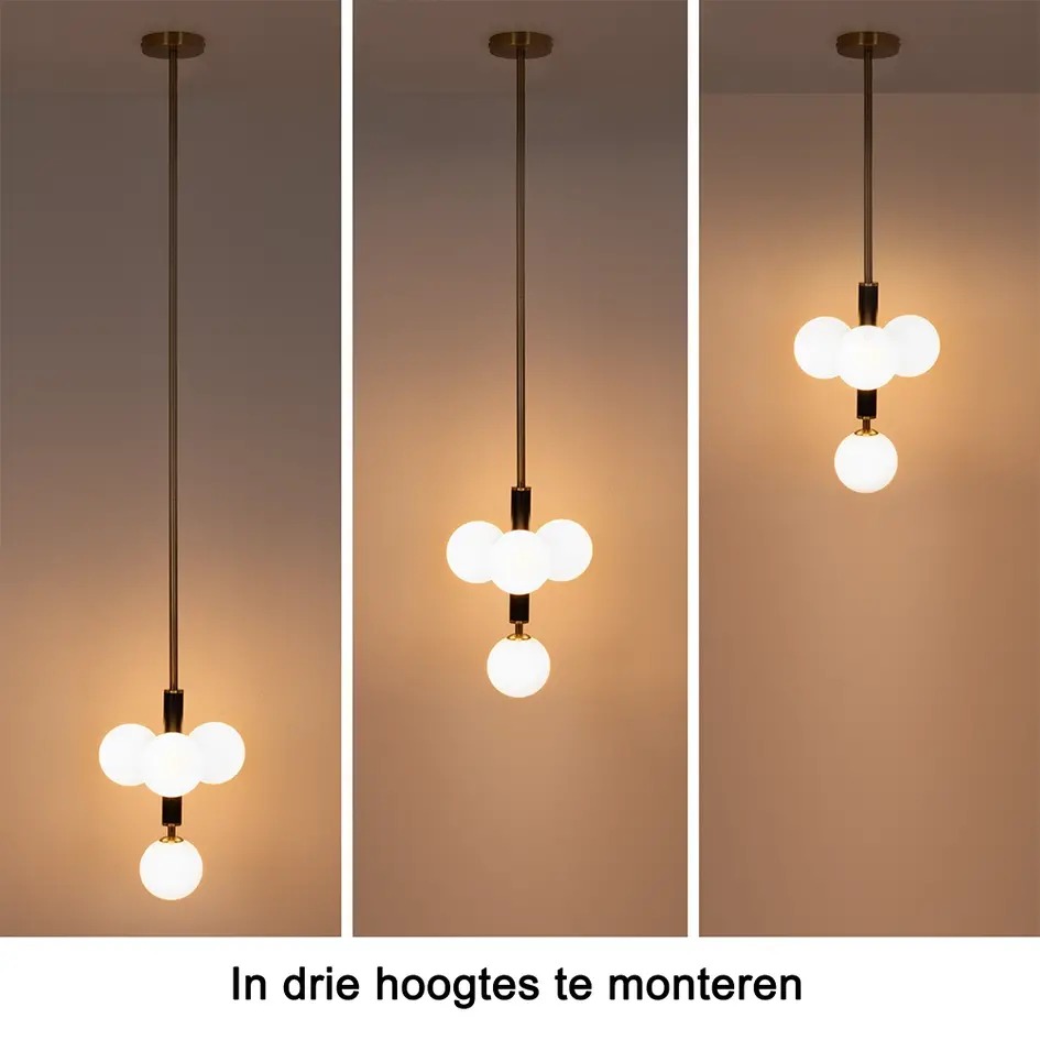 Suspension Lennard 4 lumières avec globes en verre opalin - noir