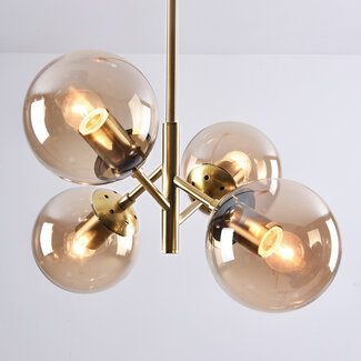 Lampe suspendue rétro avec verre ambré 4 lumières - Florence