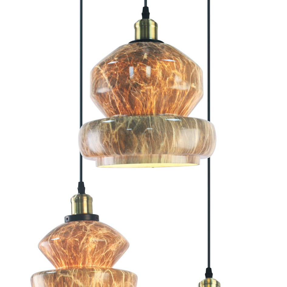 Lampe suspendue à 3 lumières avec verre en marbre - Evelyn