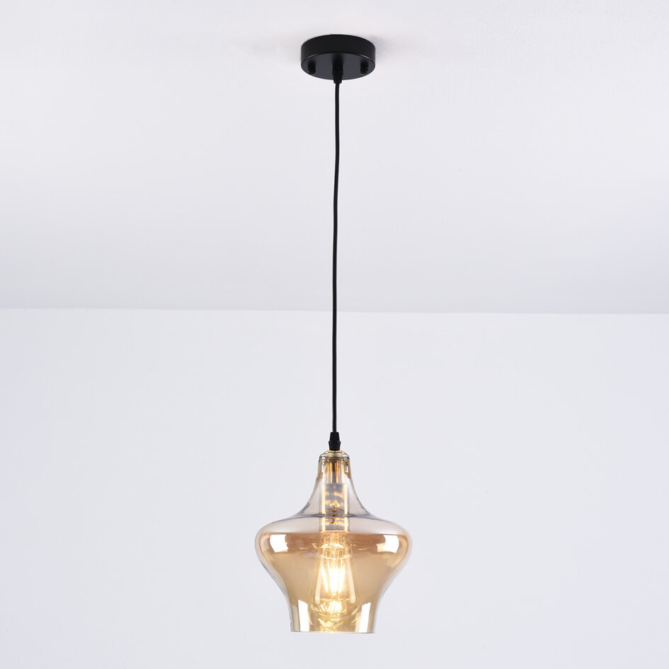 Lampe suspendue à 1 lumière Trinidad avec verre ambré - variante 3