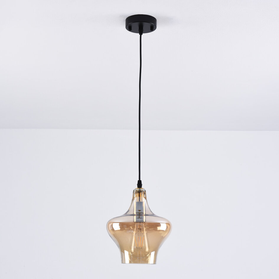 Lampe suspendue à 1 lumière Trinidad avec verre ambré - variante 3