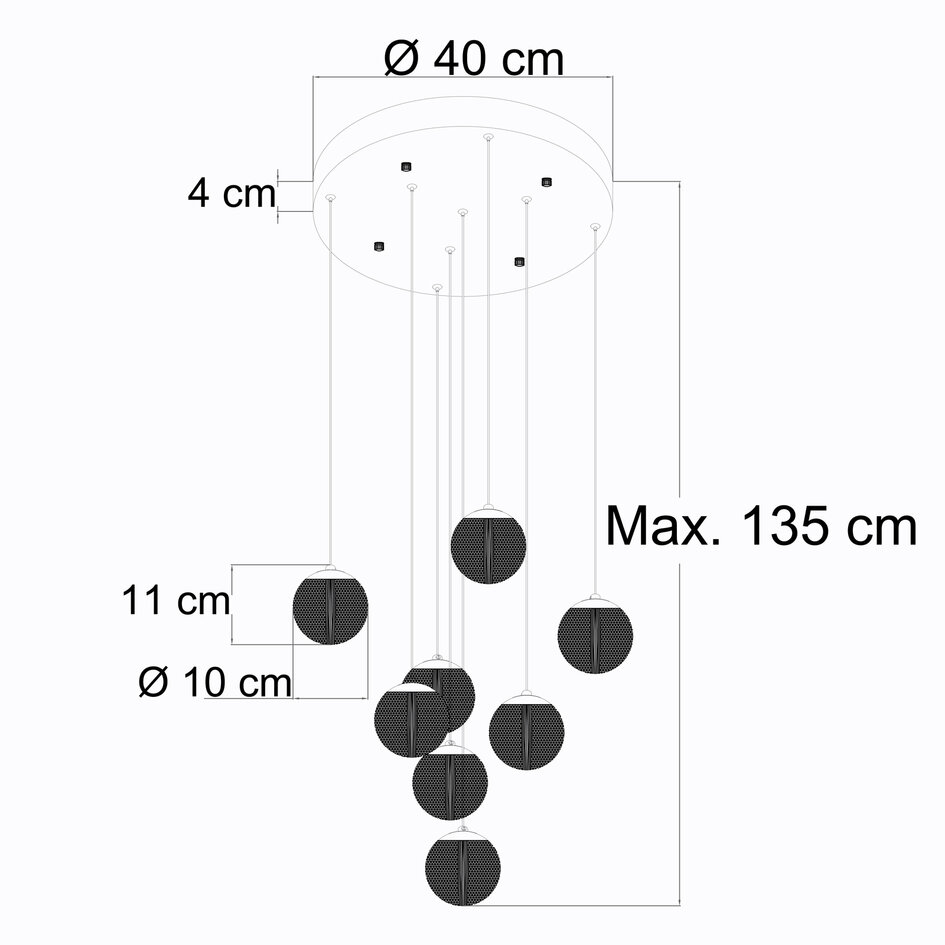Suspension Aedon 8 lumières - globes blancs aux détails dorés