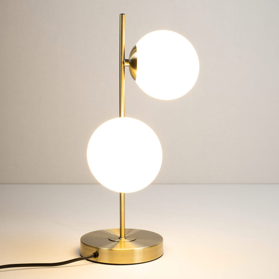 Lampe de table 2 lumières avec verre blanc et cadre bronze - Ethan