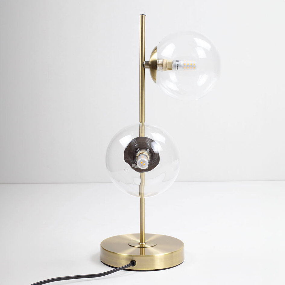 Lampe de table 2 lumières avec verre transparent et cadre bronze - Ethan