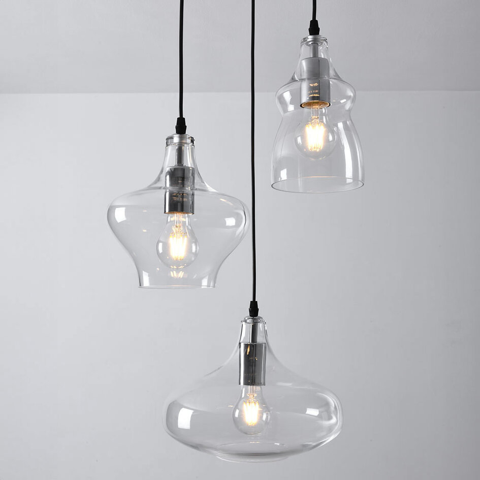 Lampe suspendue design Trinidad avec verre transparent, 3 lumières