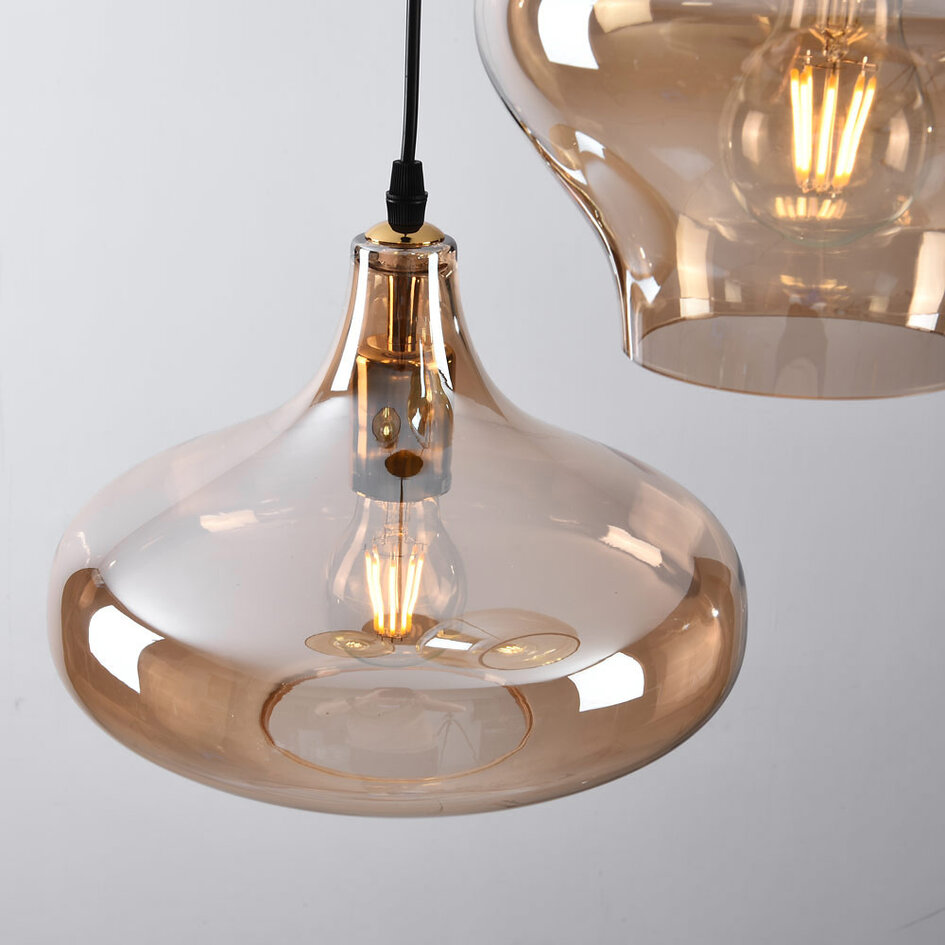 Suspension industrielle avec 3 lumières en verre ambré  - Trinidad