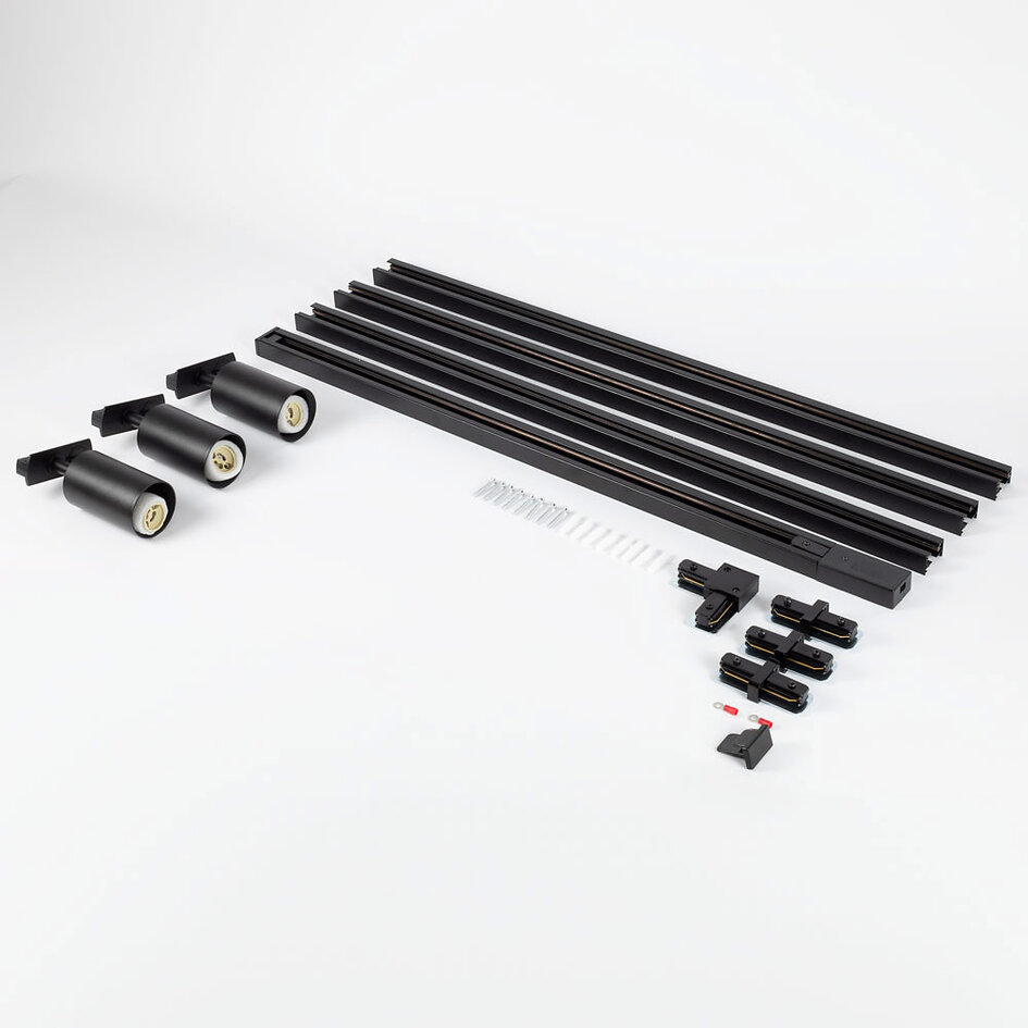 Kit rail monophasé de 3 mètres et spots Jill, noir