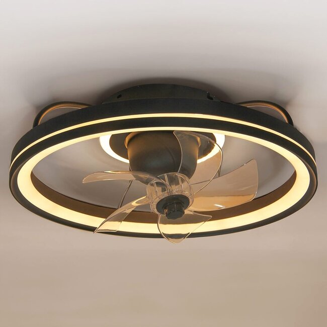 Ventilateur de plafond noir avec fonction été/hiver et lumière réglable - Ikaros