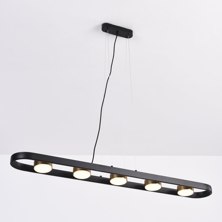 Suspension Sesto 5 lumières - noir avec détails dorés