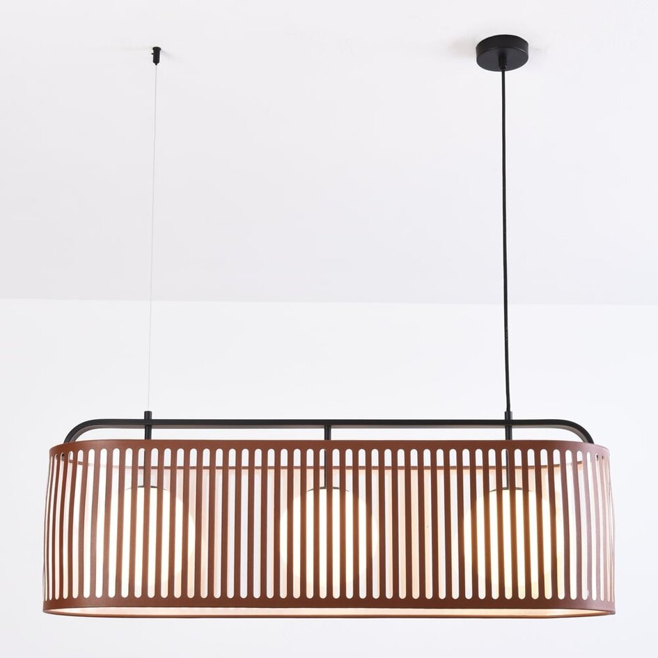Lampe suspendue avec abat-jour en cuir, 3 lumières - Marrone
