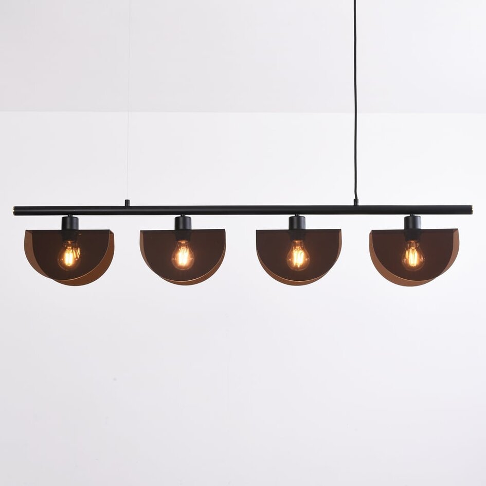 Suspension Morandi 4 lumières - noir avec abat-jour fumé semi-ouverts