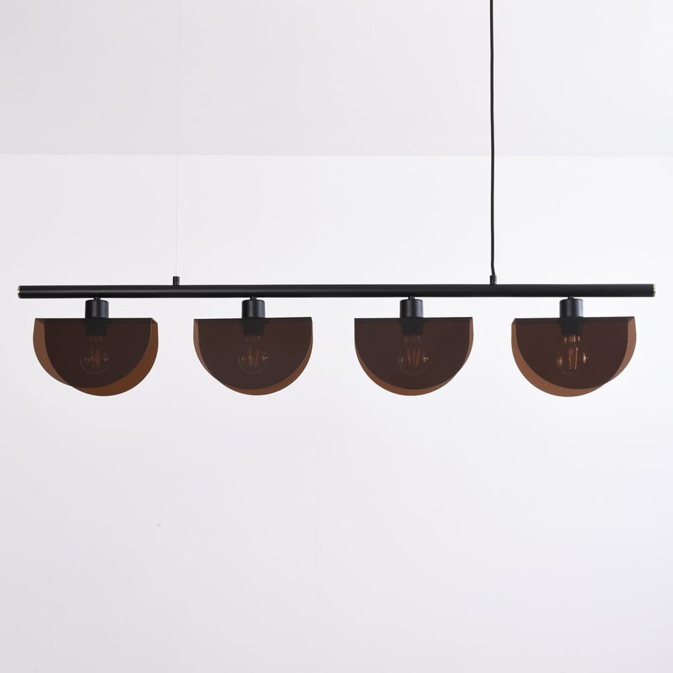 Suspension Morandi 4 lumières - noir avec abat-jour fumé semi-ouverts