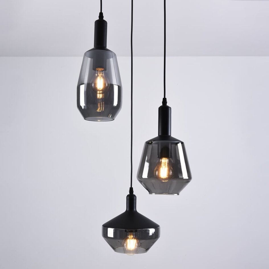 Suspension design en verre fumé, 3 lumières - Mala