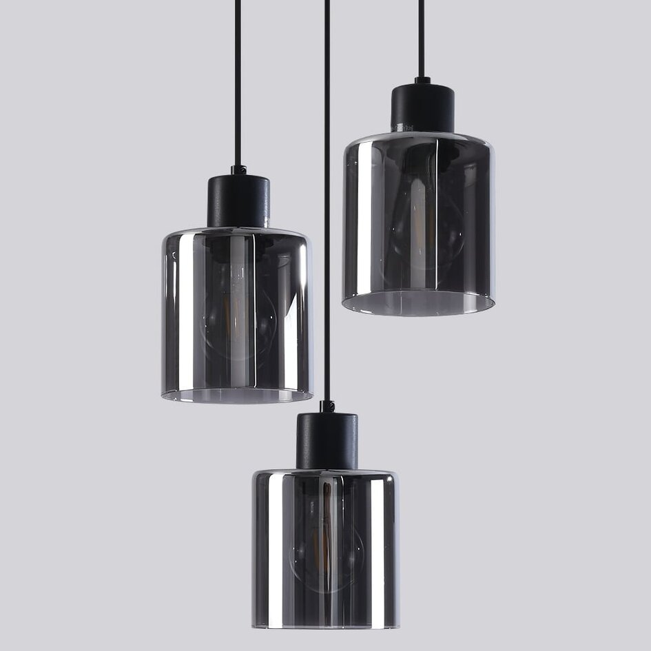 Suspension Pella 3 lumières en verre fumé - noir