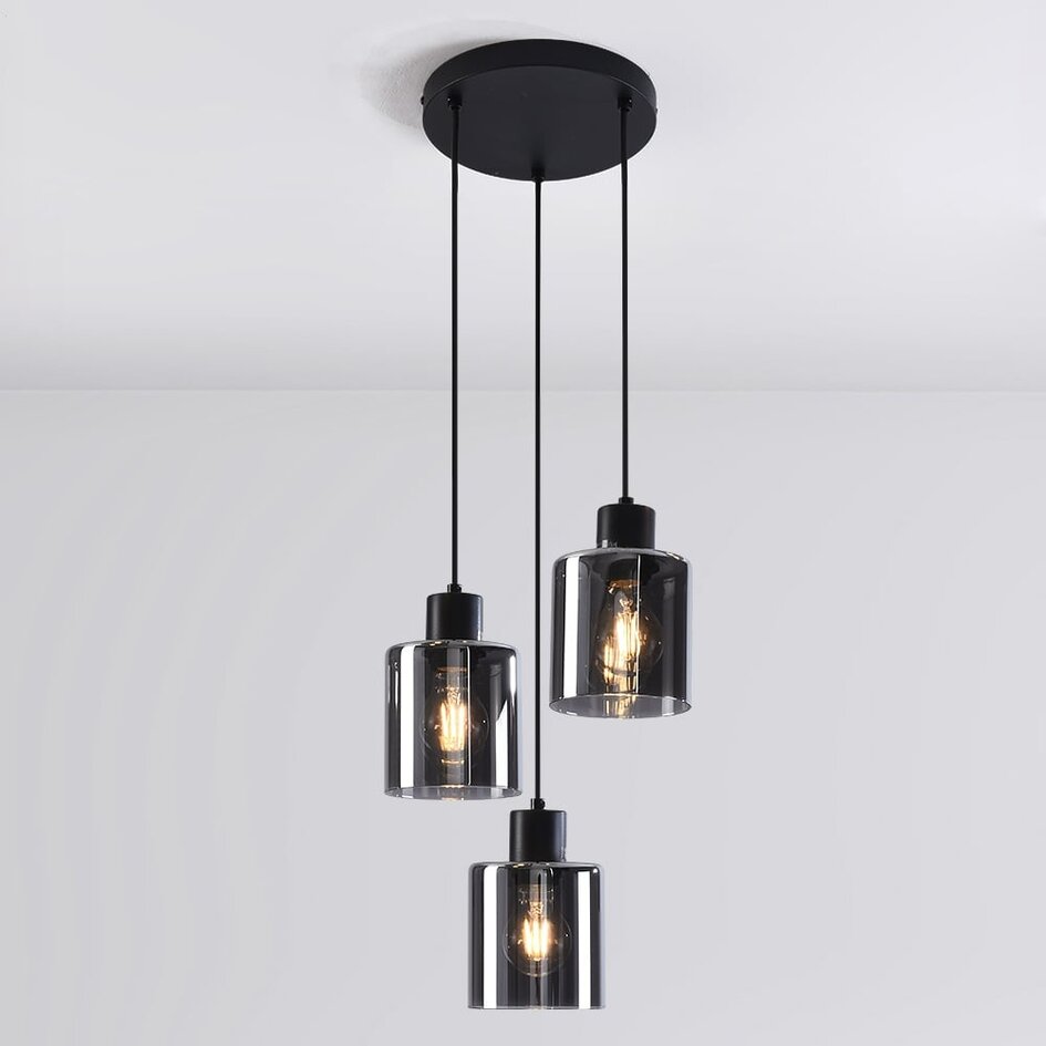 Suspension Pella 3 lumières en verre fumé - noir