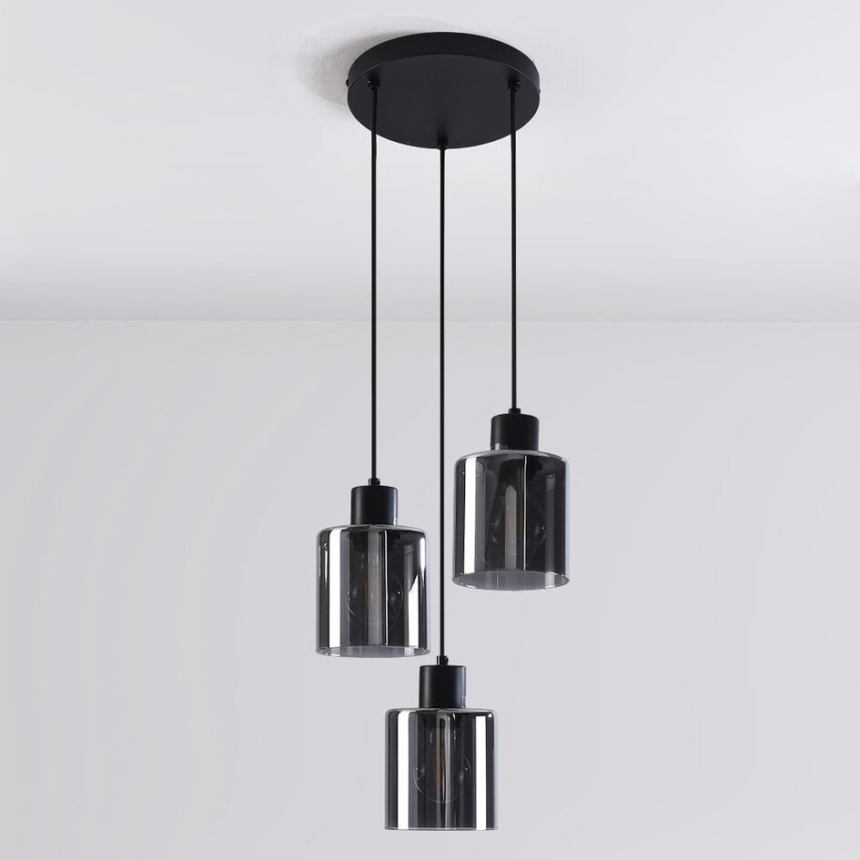 Suspension Pella 3 lumières en verre fumé - noir