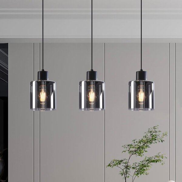 Suspension noire 3 lumières en verre fumé - Palaio