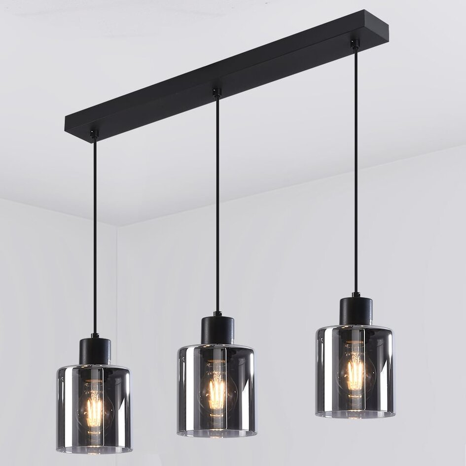 Suspension noire 3 lumières en verre fumé - Palaio