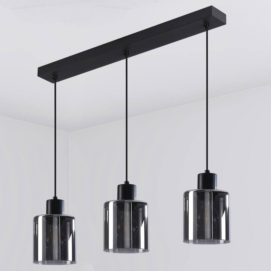 Suspension Palaio 3 lumières en verre fumé - noir