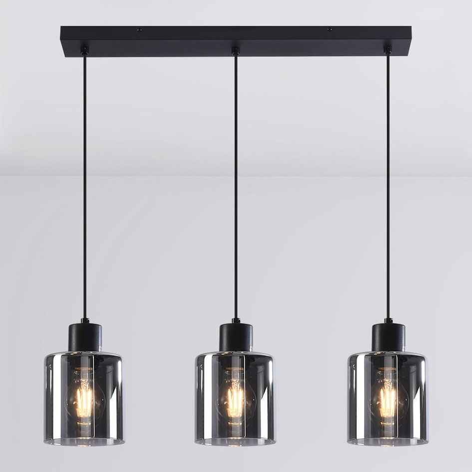 Suspension Palaio 3 lumières en verre fumé - noir