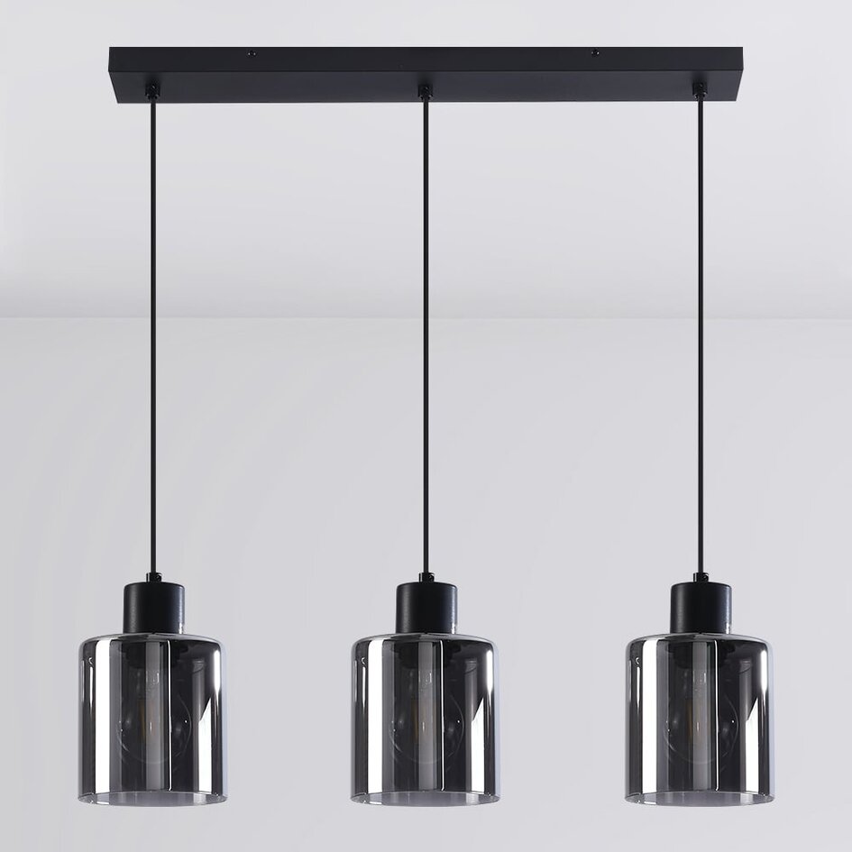 Suspension Palaio 3 lumières en verre fumé - noir