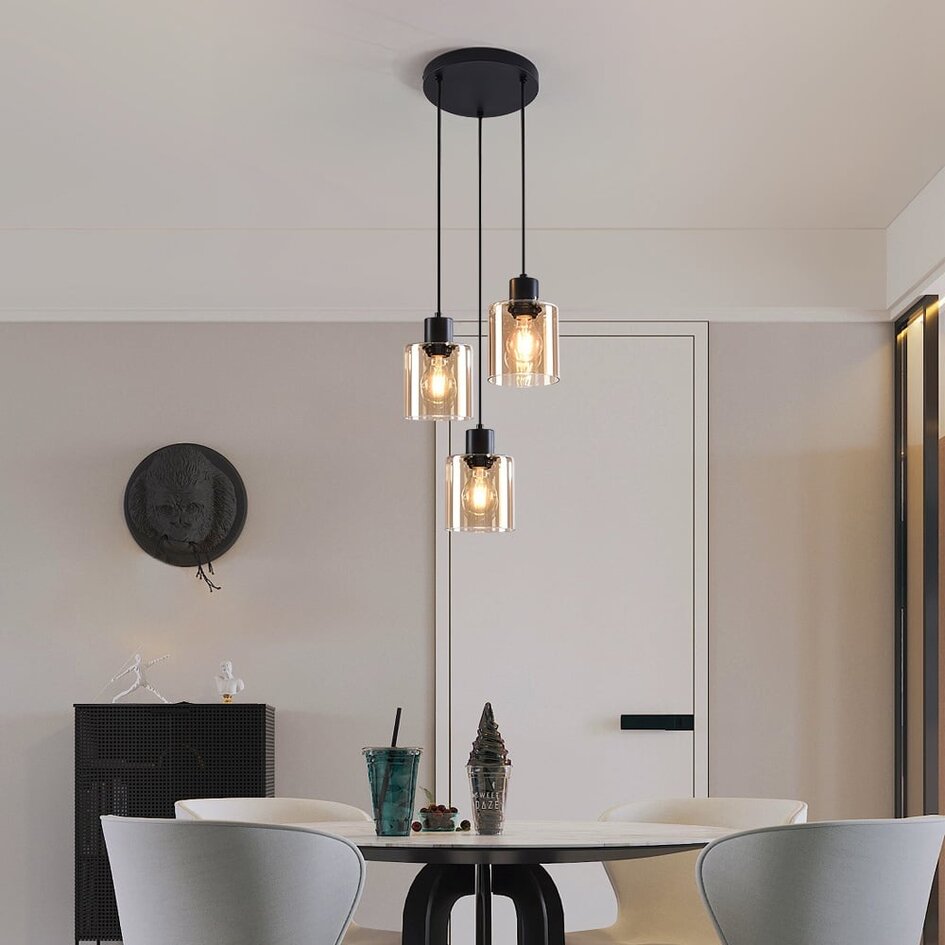 Suspension Pella 3 lumières en verre ambré - noir