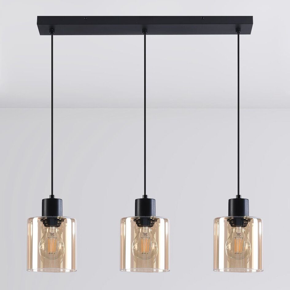 Suspension noire 3 lumières en verre ambré - Palaio