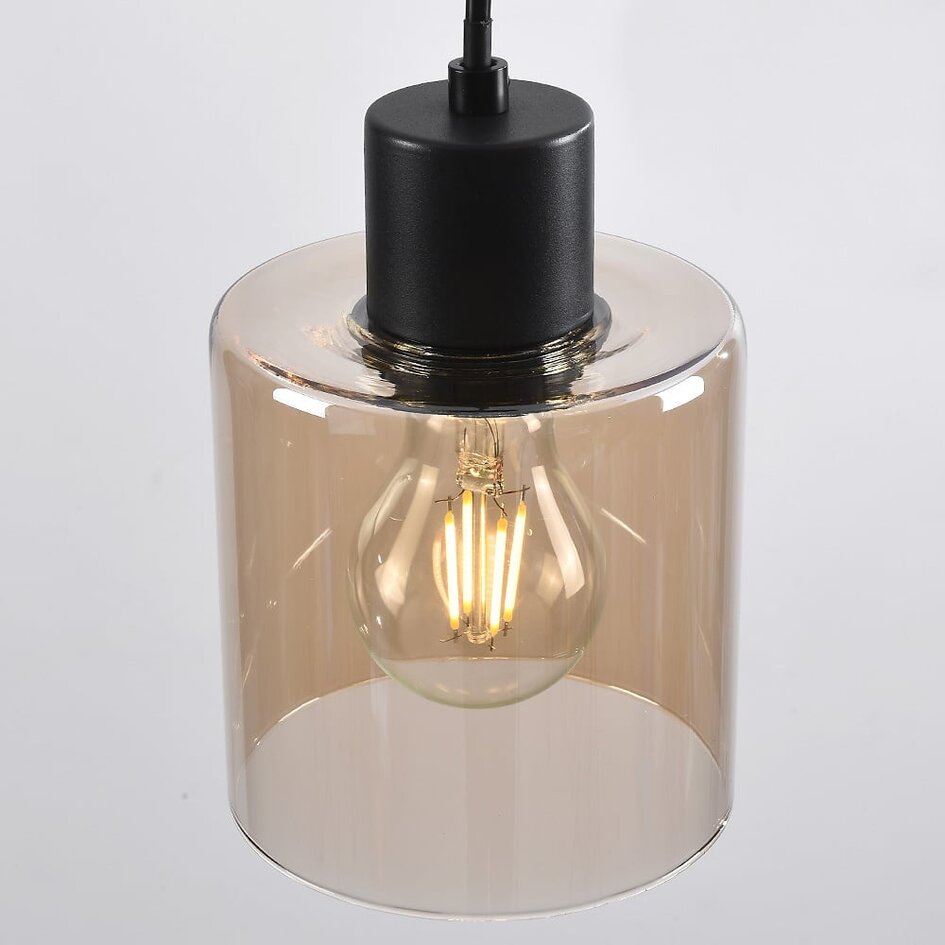 Suspension Palaio 3 lumières en verre ambré - noir