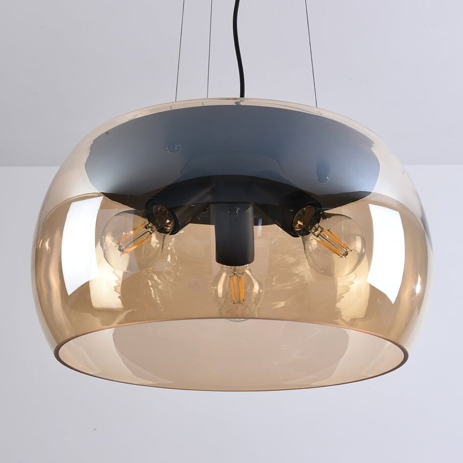 Suspension Serres 3 lumières en verre ambré - noir