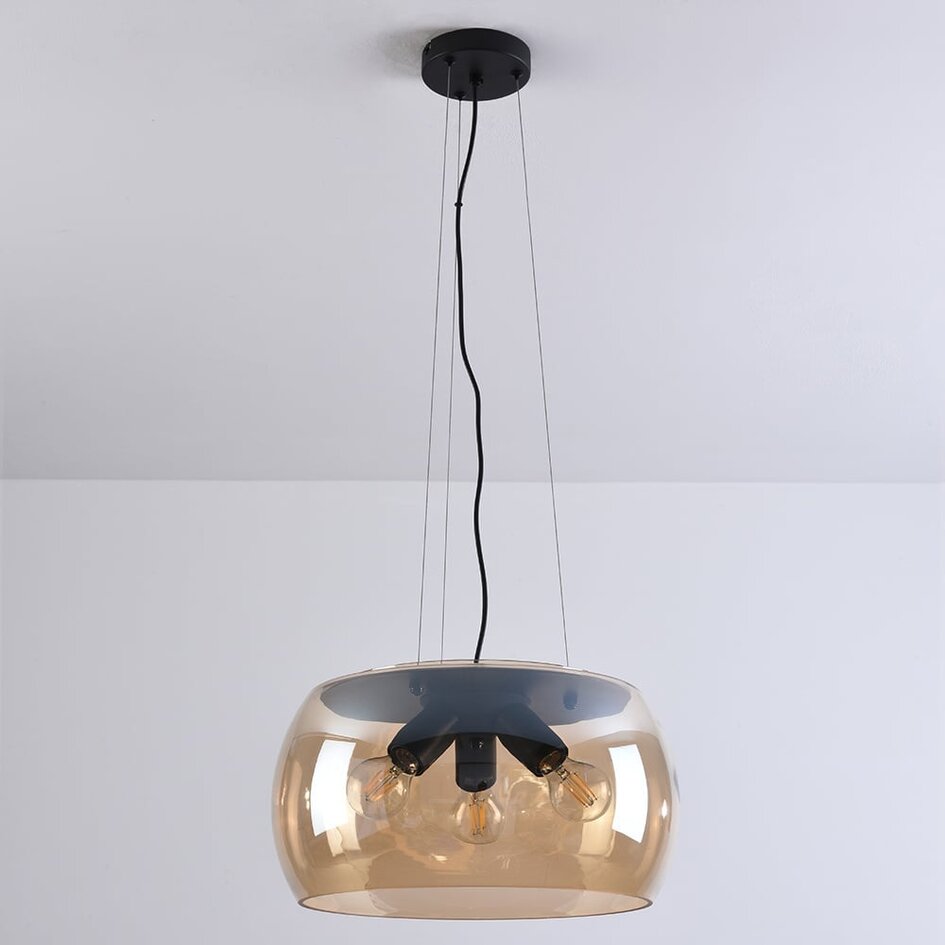 Suspension Serres 3 lumières en verre ambré - noir