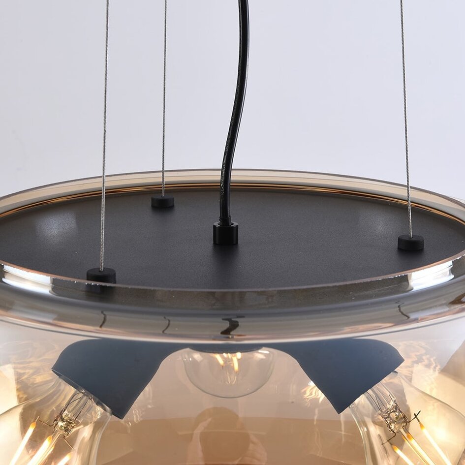Suspension Serres 3 lumières en verre ambré - noir