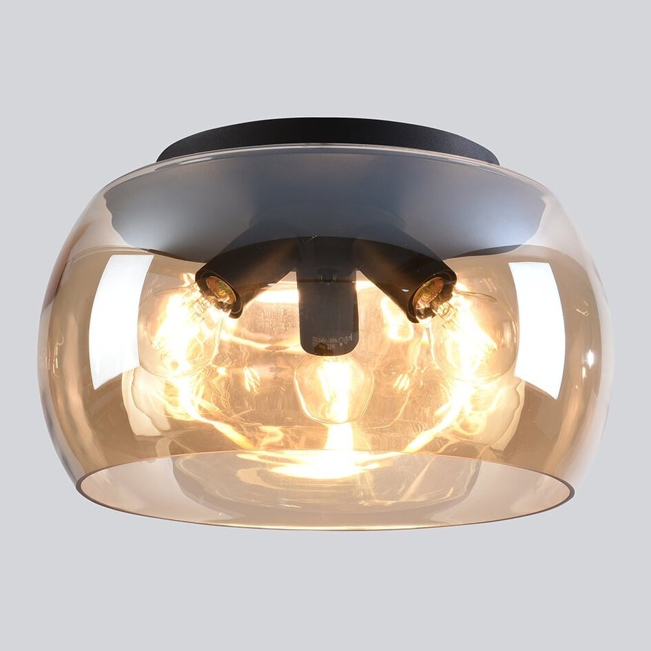 Plafonnier Selin 3 lumières en verre ambré - noir