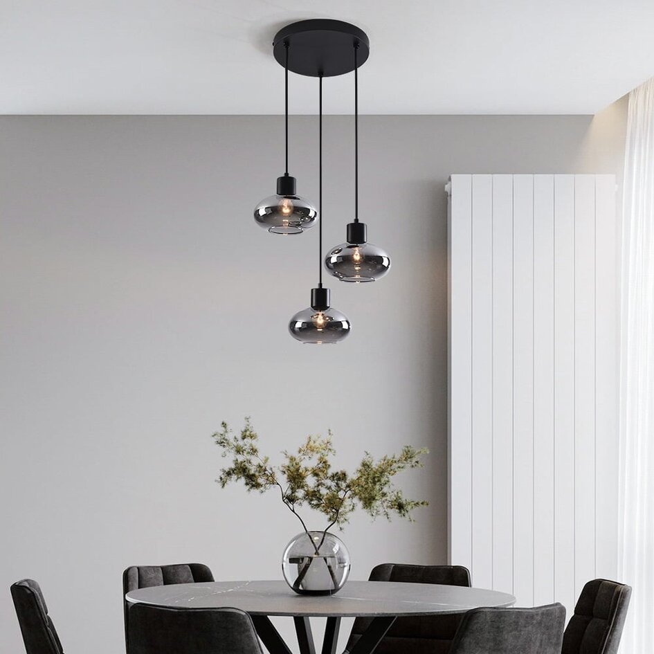 Suspension moderne Vida 3 lumières en verre fumé - noir