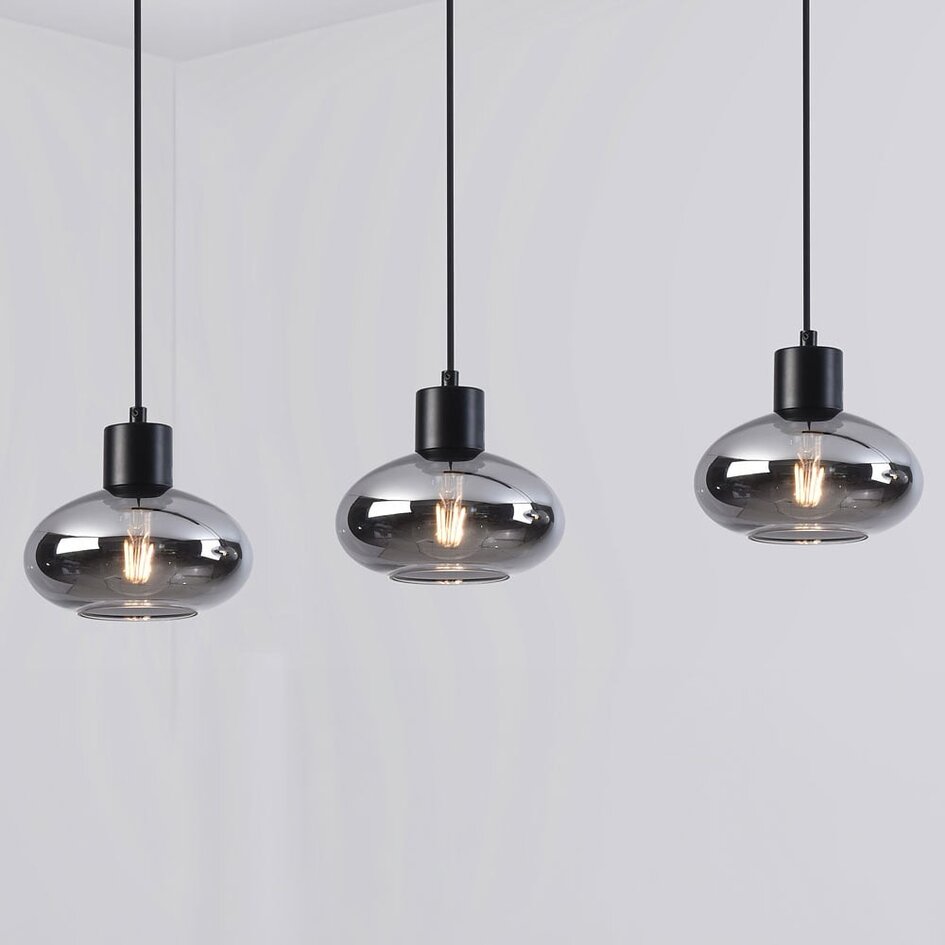 Suspension Vere 3 lumières en verre fumé - noir