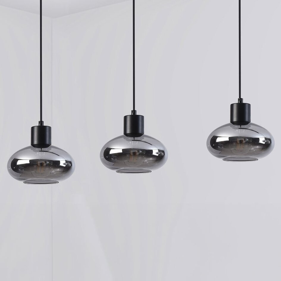 Suspension Vere 3 lumières en verre fumé - noir