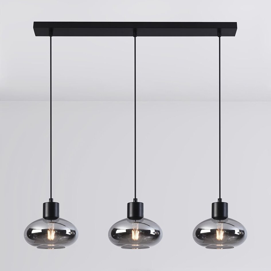 Lampe suspendue Vere avec verre fumé, 3 lumières