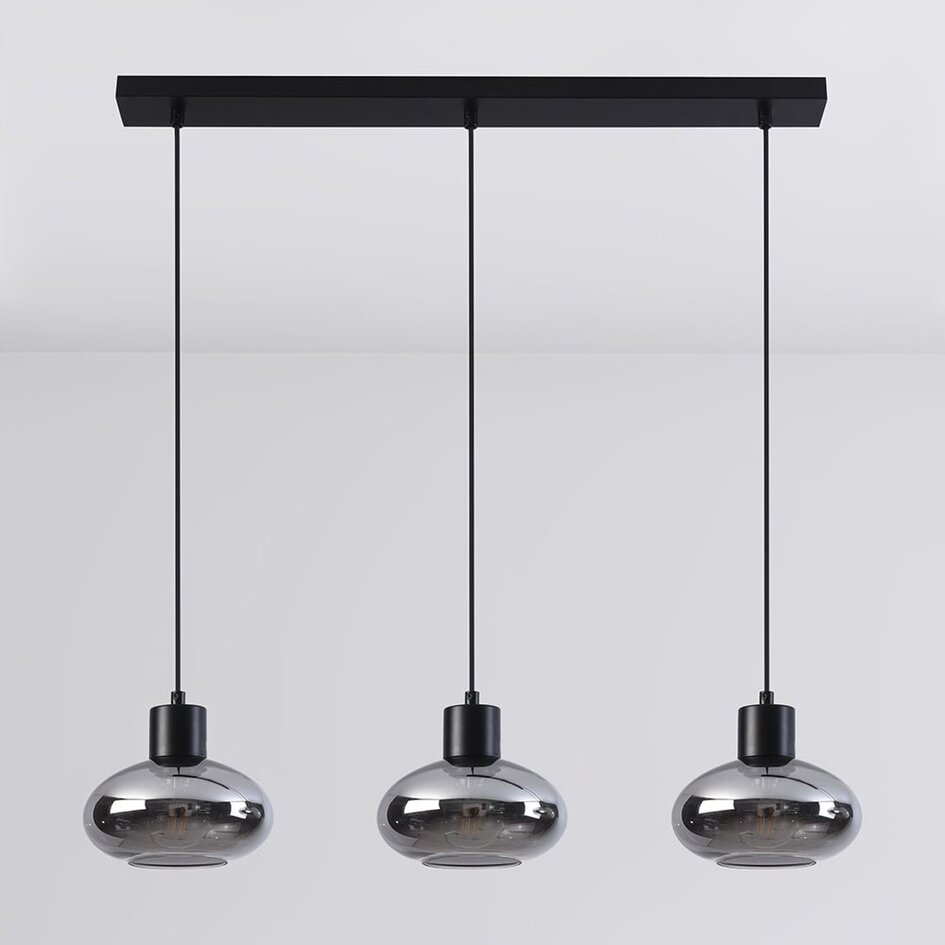 Suspension Vere 3 lumières en verre fumé - noir