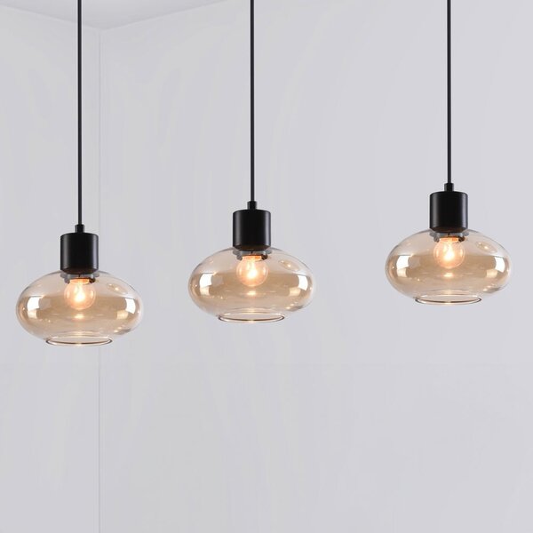 Lampe suspendue Vere avec verre ambré, 3 lumières