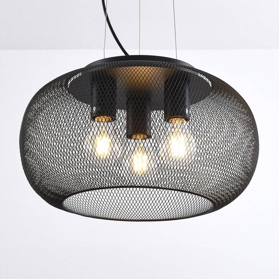 Suspension industrielle Cerise 3 lumières - métal noir avec abat-jour perforé