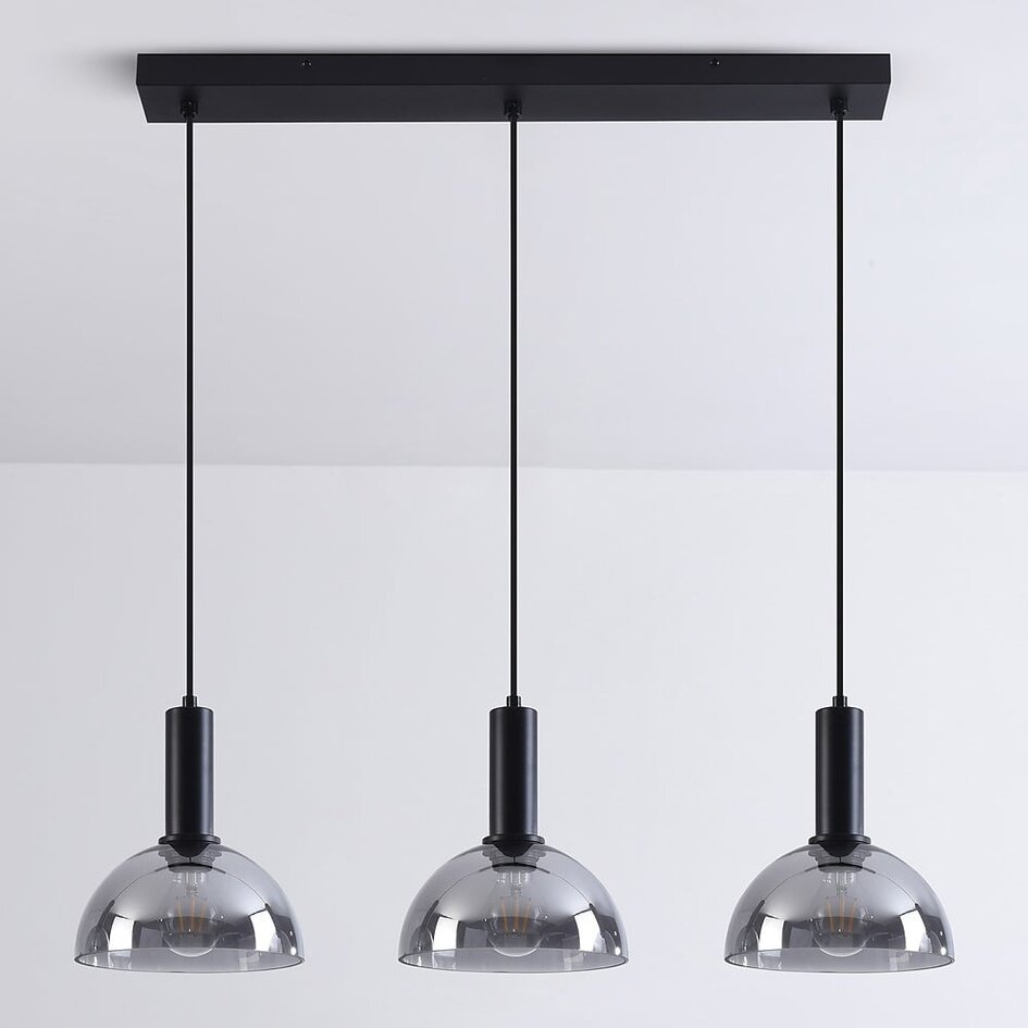 Lampe suspendue noire avec verre fumé, 3 lumières - Filiz