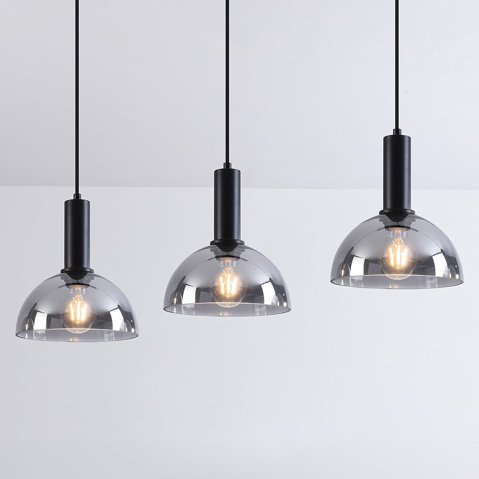 Suspension Filiz 3 lumières en verre fumé - noir allongé