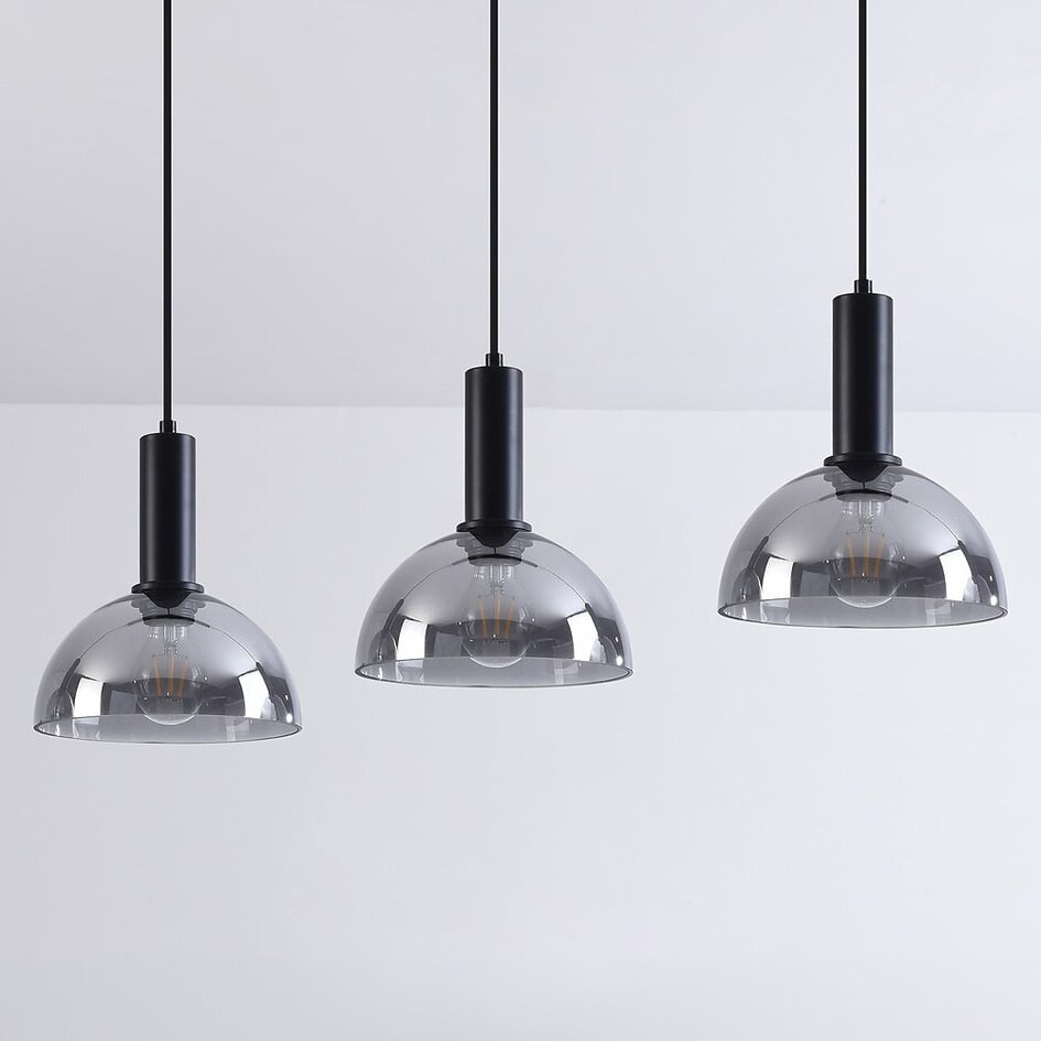 Suspension Filiz 3 lumières en verre fumé - noir allongé